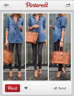 Chambray shirts are my favorite new trend for fall. This outfit is brilliant. #MyVSFallEdit Mode Casual, Winter Mode, Chambray Shirt, 가을 패션, Hermes Bags, Looks Style, Mode Inspiration, Fall Looks