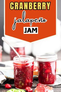 This Cranberry Jalapeno Jam adds the perfect balance of sweet, tangy, and spicy to your holiday spread. Great with crackers, cheese, or as a meat glaze! Ground Cherry Jalapeno Jelly, Blackberry Jalapeno Jam Jelly Recipes, Winter Jams And Jellies, Jarred Jalapeno Recipes, Jalepeno Canning Recipe, Cranberry Pepper Jelly Recipe Canning, Cranberry Jalapeno Jam Canning, Cranberry Jalapeño Jelly, Jalapeno Cranberry Jelly