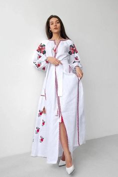 LINEN Embroidered Dress Ukrainian Dress, Vyshyvanka dress Gift for Her, Gift for Girl, Gift for Wife, Ukraine Dress woman folk costume by EmbroideredCloth on Etsy Vyshyvanka Dress, Linen Beach Dress, Womens Summer Dress, Ukrainian Vyshyvanka, Ukrainian Dress, White Embroidered Dress, Folk Clothing, White Boho Dress, White Linen Dresses