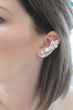 Single Climber Earring for LEFT EAR only 14k Gold Plated, Austrian Zircon Push Back Closure on Lobe and Lever Closure on Cartilage Amelia Dimoldenberg, Summer Jewelry Trends, Crawler Earrings, Ear Pin, Ear Crawler, Cartilage Jewelry, Ear Crawler Earrings, Ear Crawlers, Ear Climbers Earrings