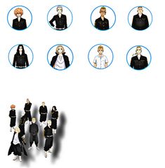 an image of many people in uniforms on a white background with blue circles around them