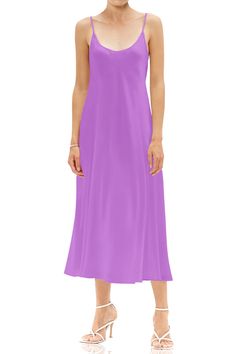 Model stats for sizing: Height: 5’ 8.5” Bust: 32” Waist: 23” Hips: 34” Model is wearing OS (One Size fits most) Fabric - Viscose Silk Blend Silk Violet Dress, African Violet, Midi Slip Dress, African Violets, Cami Dress, Violet, Slip Dress, Silk, Fabric