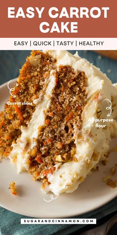 a carrot cake with cream cheese frosting and carrots on top is shown in this recipe