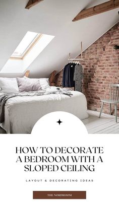 an attic bedroom with brick walls and white flooring is featured in the article, how to decorate a bedroom with a sloped ceiling