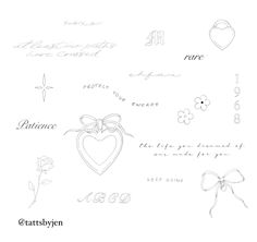 the back side of a drawing with words and symbols on it, including a heart