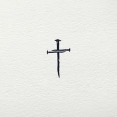 a cross is shown in the middle of a watercolor painting with black ink on white paper