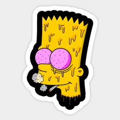 the simpsons sticker has been drawn on it's face and is yellow with pink dots