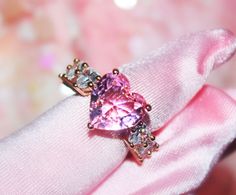 Rosecore Aesthetic, Pink Heart Ring, Random Jewelry, Pink Heart Rings, Icy Pink, Heart Shaped Diamond Ring, Aesthetic Accessories, Pink Life, Heart Shaped Diamond