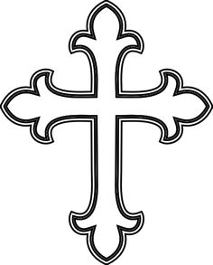 a black and white cross with an ornate design on the front, as if it were in