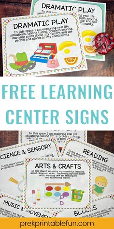 the free learning center signs for kids to learn how to read and draw with their hands