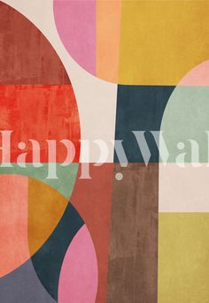 an abstract painting with the word happy on it