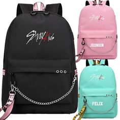 Cute Back To School Backpacks, Stray Kids Shoes, Kpop Backpack, Black Pink Bag, Mochila Kpop, Stray Kids Fashion, Stray Kids Outfits, Stylish School Bags, Kids News