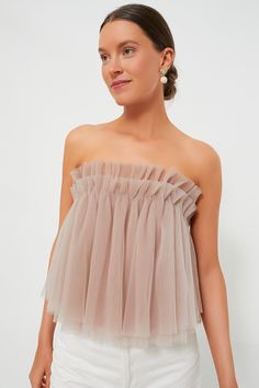 Blush Tulle Willa Strapless Top | Hyacinth House Tulle Top Outfits, Pink Tulle Top, Tulle Tops, Vibrant Florals, Ladies Room, Tulle Top, Friday Nights, Nice Outfits, Bold Patterns