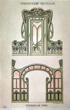 an old architectural drawing shows the design for a window with arched glass and wrought ironwork