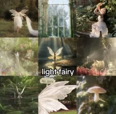 there is a collage of fairy images with the words light fairy on them and an angel