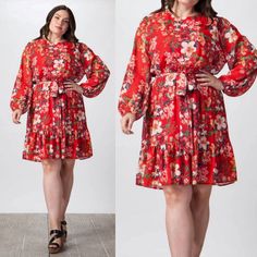 A colorful floral print patterns this feminine long sleeve dress that's completed with a romantic ruffle hem Floral Balloons, Monochromatic Outfit, Curvy Style, Balloon Sleeve Dress, Floral Prints Pattern, Midi Dress With Sleeves, Colourful Outfits, A Romantic, Curvy Fashion