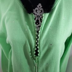 Green Quacker Factory Knit Sweater, Rhinestone Studded Zipper And Pull With Rhinestones Scattered Throughout Sweater. Attached Hood Is Lined With Black Faux Fur. This Sweater Tagged As Medium, But Runs A Little Large. Generous Fit. Nwt Winter Long Sleeve Outerwear With Rhinestones, Winter Rhinestone Long Sleeve Outerwear, Casual Long Sleeve Outerwear With Rhinestones, Butterfly Sweater, Sweater Pumpkins, Embellished Sweaters, Halloween Hoodie, Yellow Knit, Large Sweaters