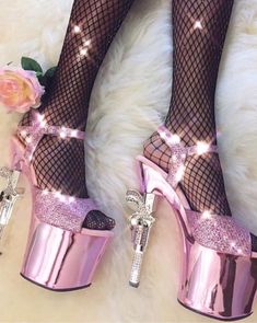 Baby Pink Chrome, Pleaser Heels, Glitter Pattern, Pink Chrome, Pleaser Shoes, Haken Baby, New Rock, Heel Pumps