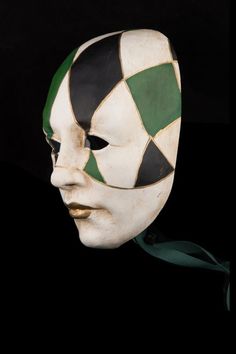 Black and Green Checked FaceBlack Checked Face Authentic venetian mask in papier mache. Handcrafted according to the original Venice carnival tradition. Manifactured in Venice by the famous venetian masters. Each item is provided with certificate of authenticity.Mask DimensionsWidth: 25 cmHeight: 15 cmDepth: 11 cm Mascara Papel Mache, Green Mask, Venice Carnival, Venetian Masks, Venetian Mask, Mask Black, Beautiful Mask, Black Milk, Rough Cut