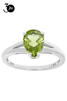 1.75ct Pear Shape Manchurian Peridot��� Rhodium Over Sterling Silver Solitaire Ring. Measures Approximately 0.28"L x 0.39"W. Not sizeable. Green Peridot, Pear Shape, Solitaire Ring, Pear Shaped, Pear, Sterling Silver, Ring, Green, Silver