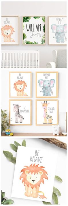 the baby's nursery wall is decorated with animals