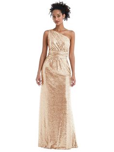 One-Shoulder Draped Sequin Maxi Dress | The Dessy Group Bridesmaid Dresses Australia, Rose Gold Bridesmaid Dress, Long A Line Skirt, Evening Wear Dresses, Sequin Bridesmaid, Gold Bridesmaid Dresses, Sequin Bridesmaid Dresses, Maxi Bridesmaid Dresses, Copper Rose