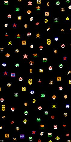 an array of video game icons on a black background, all in different colors and sizes