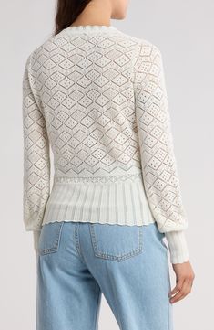 Open pointelle stitching lends a breezy fit in this long-sleeve sweater that's knit from soft cotton yarn. 22" length (size Small) Crewneck Long sleeves 100% cotton Hand wash, dry flat Imported Stitch Sweater, Pointelle Sweater, Rebecca Taylor, Fall Sweaters, Fit In, Sleeve Sweater, Full Moon, Cotton Yarn, Long Sleeve Sweater