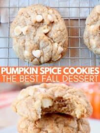 pumpkin spice cookies on a cooling rack with the words, pumpkin spice cookies the best fall dessert