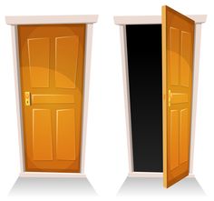 an open and closed door on a white background