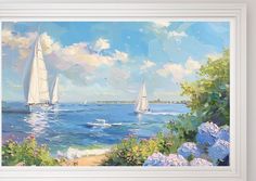 a painting of sailboats in the ocean