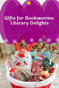 christmas gifts for bookworms library delights in a red basket with snowflakes