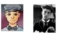 two pictures of men in suits and ties one has a sailor's hat on