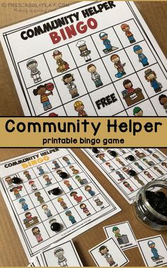 community helper printable game for kids to play on the table with other items