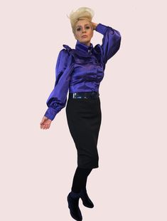 Excited to share this item from my #etsy shop: Avant-garde Satin Semi - Fitted Lapel Blouse #women #blouse #clothing #fashiongarment #satinblouse Formal Satin Padded Blouse, Elegant Fitted Purple Blouse, Elegant Purple Evening Blouse, Formal Satin Blouse With Ruffles, Classic Purple Blouse For Formal Occasions, Fitted Satin Blouse With Spread Collar, Elegant Purple Office Blouse, Classic Purple Formal Blouse, Satin Button-up Office Blouse