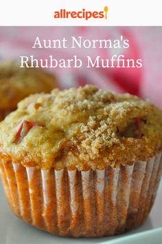 a close up of a muffin on a plate with the words, allrecipes