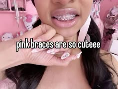 #pink #whisper #cute  #sabrinalilliane Pink And Orange Braces, Braces Colors Pink, Heart Shaped Braces, Neon Pink Braces, Pink Braces Aesthetic, Light Pink Braces, Hot Pink Braces, Braces Pink, Brace Colors