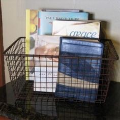 Wire Storage Basket - Primitive Star Quilt Shop Primitive Shower Curtains, Black Wire Basket, Bathroom Layout Ideas, Metal Wire Basket, Tin Buckets, Wire Bins, Primitive Bathrooms, Primitive Star, Craft Storage Organization