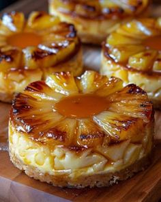 pineapple upside down cakes on a cutting board