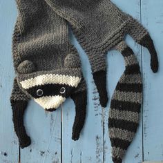 Racoon Scarf, Hand Knit Scarf, Wild Animal Scarf, Knit Accessories Gift For Her Crochet Animal Scarf, Casual Gray Knitting Pattern, Cute Winter Knitting Pattern, Gray Knit Knitting Pattern, Casual Knitting Patterns With Yarn, Casual Crochet Knit Patterns, Casual Acrylic Crochet Knitting Pattern, Handmade Casual Knit Patterns, Casual Handmade Knit Patterns