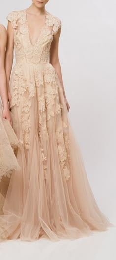 ZsaZsa Bellagio nude lace gown Champagne Dresses, Nude Gown, Reem Acra, Used Wedding Dresses, Dress Bridesmaid, Lace Gown