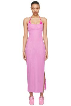 Miaou: SSENSE Exclusive Pink Thais Maxi Dress | SSENSE Spring Backless Stretch Mesh Dress, Summer Maxi Dress With Adjustable Straps And Stretch, Summer Stretch Maxi Dress With Adjustable Straps, Backless Stretch Mesh Dress For Spring, Spring Stretch Backless Mesh Dress, Stretch Maxi Dress With Adjustable Straps For Summer, Seamless Fitted Maxi Dress For Spring, Fitted Seamless Maxi Dress For Spring, Fitted Seamless Midi Dress With Spaghetti Straps