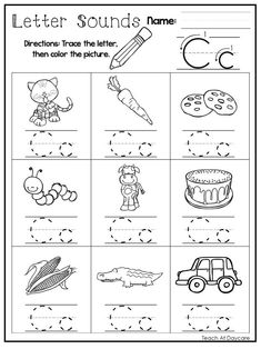 letter sounds worksheet with pictures to help kids learn how to write and color