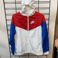 Nike Xl Boys Jacket Nwt White Nike Hooded Jacket, White Sportswear Hooded Jacket, White Track Jacket With Pockets For Fall, White Hooded Track Jacket With Pockets, Nike White Windbreaker For Winter, White Nike Hooded Jacket For Sports, Nike White Winter Windbreaker, White Track Jacket With Pockets For Outdoor, White Outdoor Track Jacket With Pockets