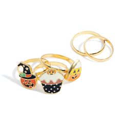 5 Halloween Fun Rings Assorted Sizing Nickel Free Adjustable Rings For Parties, Adjustable Nickel-free Rings For Party, Witchy Gold Jewelry For Halloween, Halloween Rings, Preppy Halloween, Fun Rings, Halloween Ring, Halloween Jewelry, Rings Cool