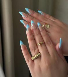 Summery Nails, Almond Nails Designs, Almond Acrylic Nails, Fancy Nails, Cute Acrylic Nails, Blue Nails