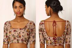 Simple Sleeveless Blouse with Deep Kalamkari Blouses, Saree 2022, Simple Saree Blouse Designs, Vintage Bikinis, Renda Kebaya, Mendhi Decor, Casual Blouse Designs