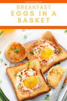 This eggs in a basket recipe has always been a childhood favorite, and now it gets a grown-up makeover with the addition of smoky paprika and a garnish of green onions. With that gooey yolk center and buttery, toasted crispy bread, this easy breakfast is one that my whole family loves! It’s quick enough to whip together on a weekday morning, but special enough to enjoy for Sunday brunch too. Easy Weekday Breakfast, Crispy Bread, Eggs In A Basket, Weekday Breakfast, Breakfast Eggs, Classic Breakfast, Toasted Bread