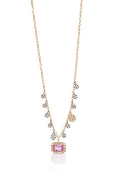 14K gold necklace boasts a sophisticated style with a signature rectangular pink sapphire for added elegance. With its craftsmanship and quality materials, it's sure to become a wardrobe staple for years to come. 16" length; 2" extender .20ct diamonds, .58ct pink sapphire Luxury Pink Rectangular Jewelry, Pink Sapphire Necklace, Zoe Chicco, 14k Yellow Gold Necklace, Yellow Gold Necklace, 14k Gold Necklace, Sapphire Necklace, Boutique Jewelry, Sophisticated Style