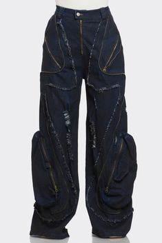 Urban Nomad Distressed Cargo Jeans | ESTIMATED SHIPPING DATE (05/16/2024) - ATHINA Streetwear Wardrobe, Jeans Unique, Streetwear Designs, Jeans Cargo, Fashion Statements, 90s Streetwear, Denim Details, Cargo Jeans, Jumpsuit Fashion